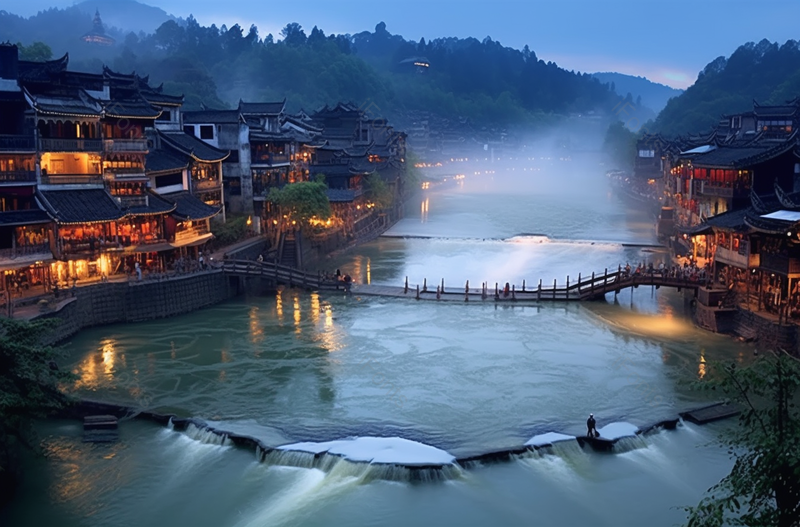 著名景点湖南湘西凤凰古城沱河夜色摄影图,高清,摄影图,摄影图片,图片大全,摄影图免费下载